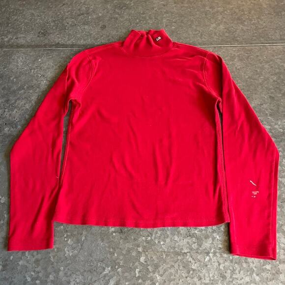 Polo Jeans Co Ralph Lauren RL Embroidered Flag Turtleneck Womens Medium Red Logo - Picture 1 of 11
